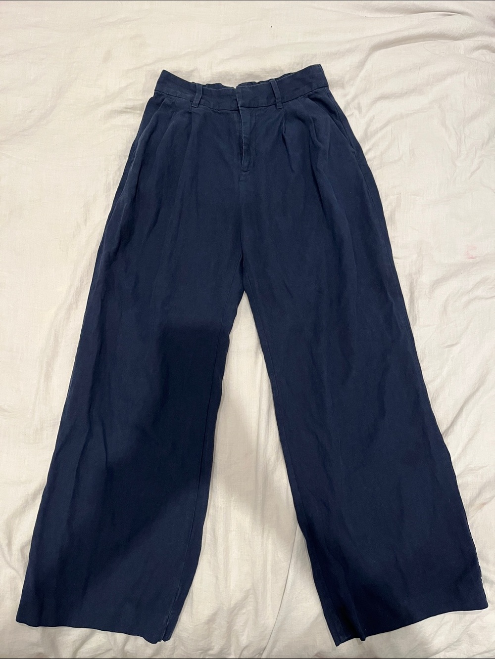 GAP 365 High Rise Linen Blend Trouser - Navy Wide-Leg 00